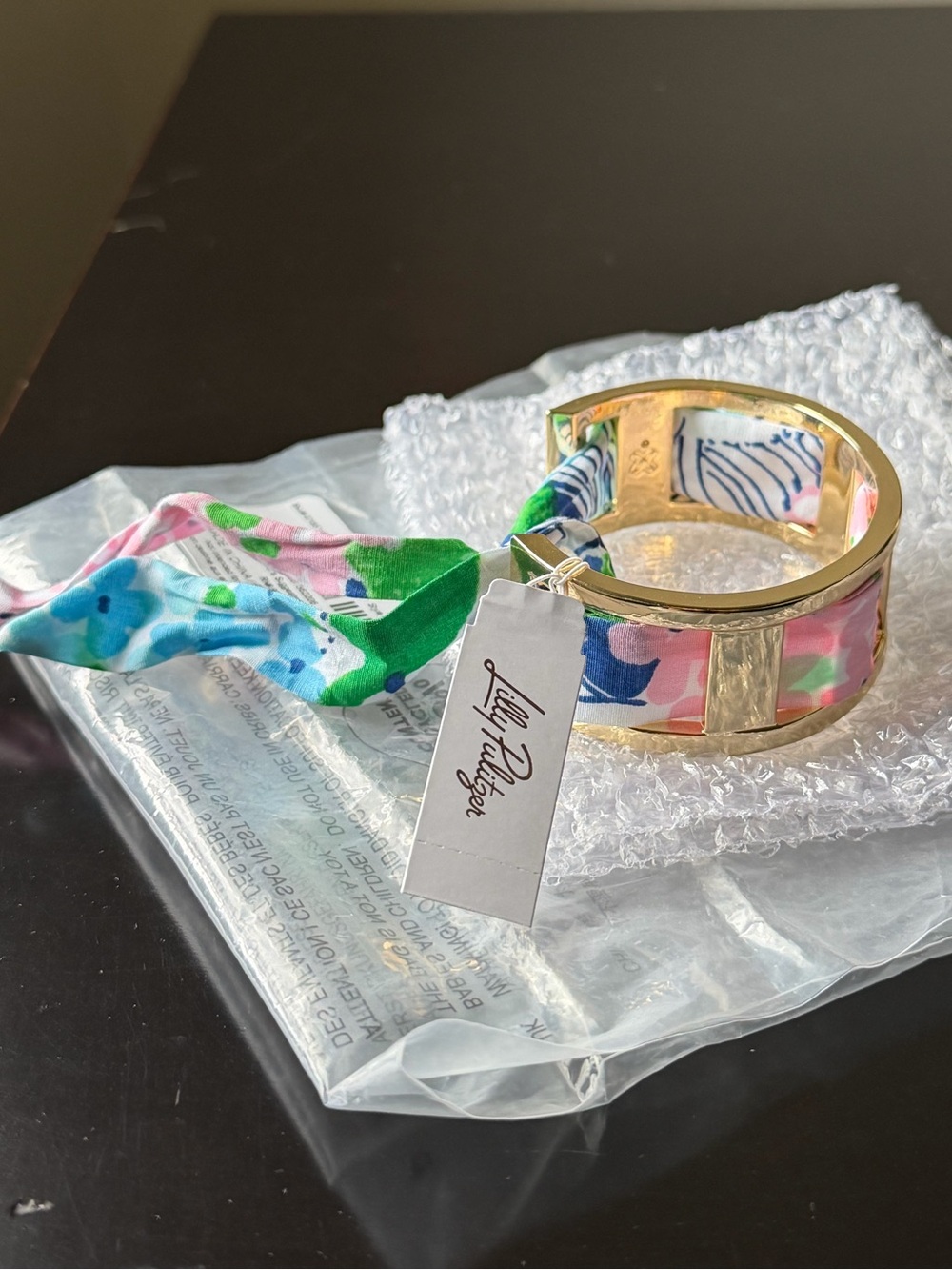 Lilly Pulitzer Gold Cuff Bracelet with Pink, Blue & Green Scarf